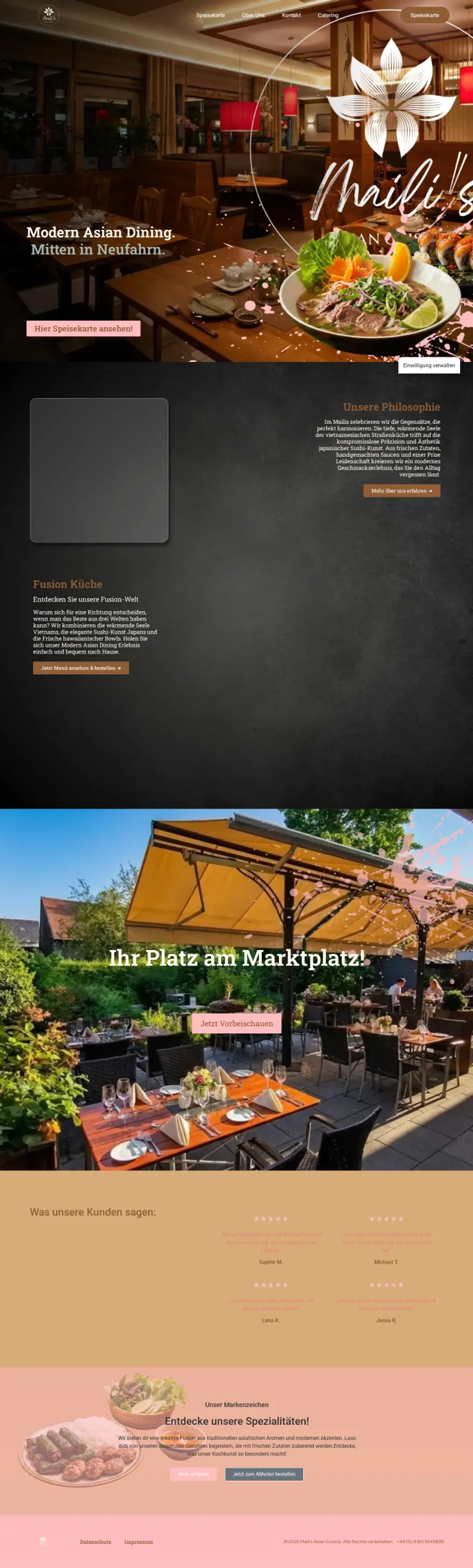 Screenshot der Restaurant-Website von Maili’s Cuisine